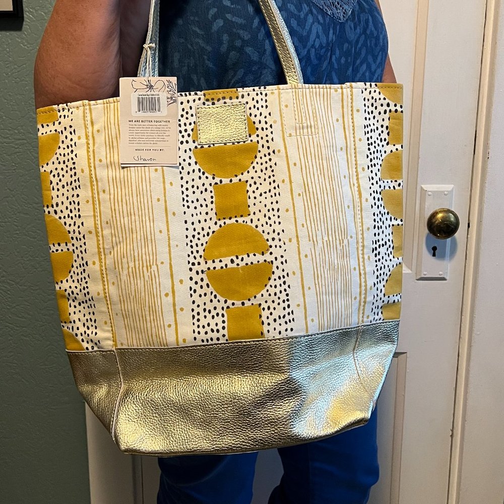 Canvas Leather Bucket Bag - Solstice & Gold - NWT
